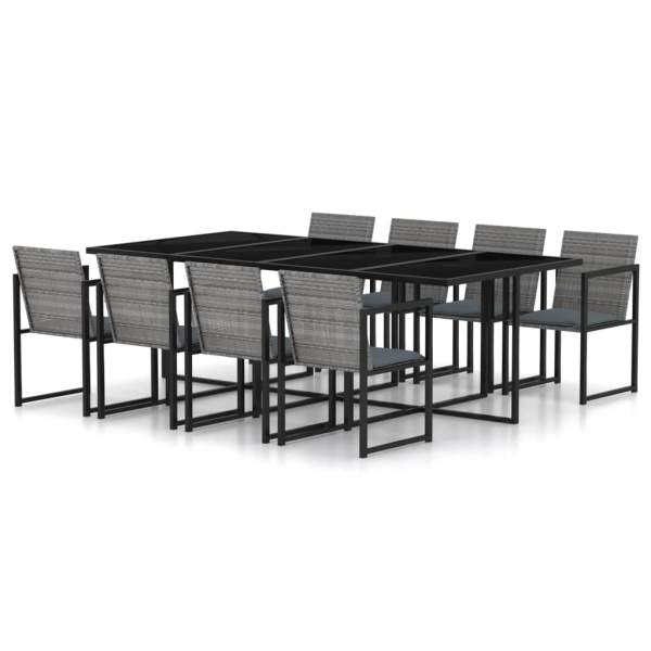  9-tlg. Garten-Essgruppe mit Kissen Poly Rattan Grau