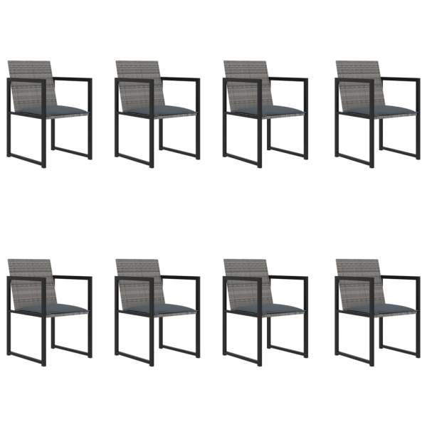  9-tlg. Garten-Essgruppe mit Kissen Poly Rattan Grau