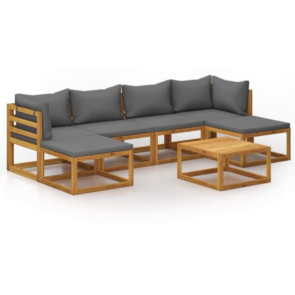  7-tlg. Garten-Lounge-Set mit Auflagen Massivholz Akazie