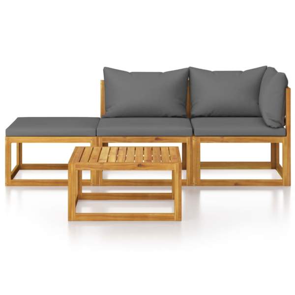  4-tlg. Garten-Lounge-Set mit Auflagen Massivholz Akazie