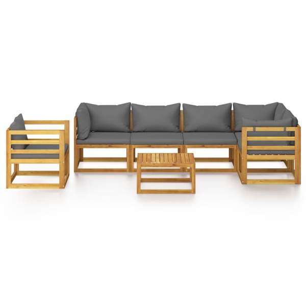  7-tlg. Garten-Lounge-Set mit Auflagen Massivholz Akazie