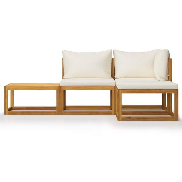  4-tlg. Garten-Lounge-Set mit Auflagen Creme Massivholz Akazie