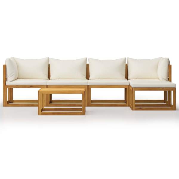  6-tlg. Garten-Lounge-Set mit Auflagen Creme Massivholz Akazie