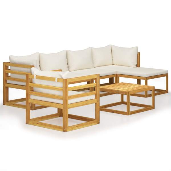  7-tlg. Garten-Lounge-Set mit Auflagen Creme Massivholz Akazie