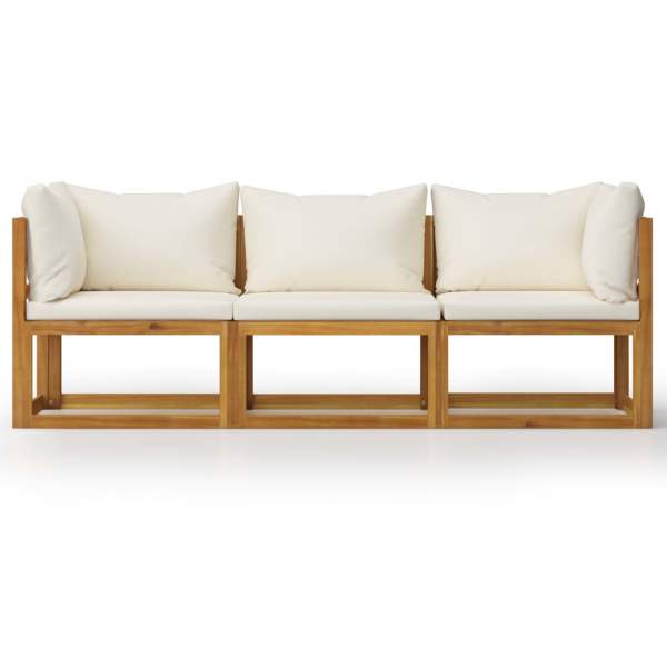  3-Sitzer-Gartensofa mit Auflage Creme Akazie Massivholz