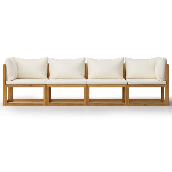  4-Sitzer-Gartensofa mit Auflagen Creme Akazie Massivholz