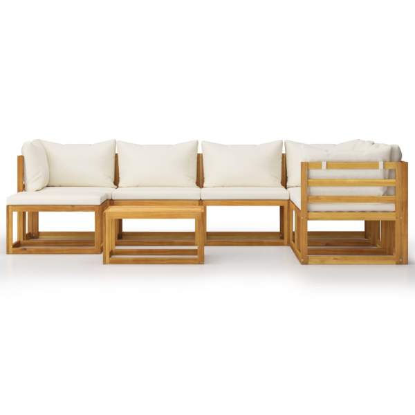  8-tlg. Garten-Lounge-Set mit Auflagen Creme Massivholz Akazie