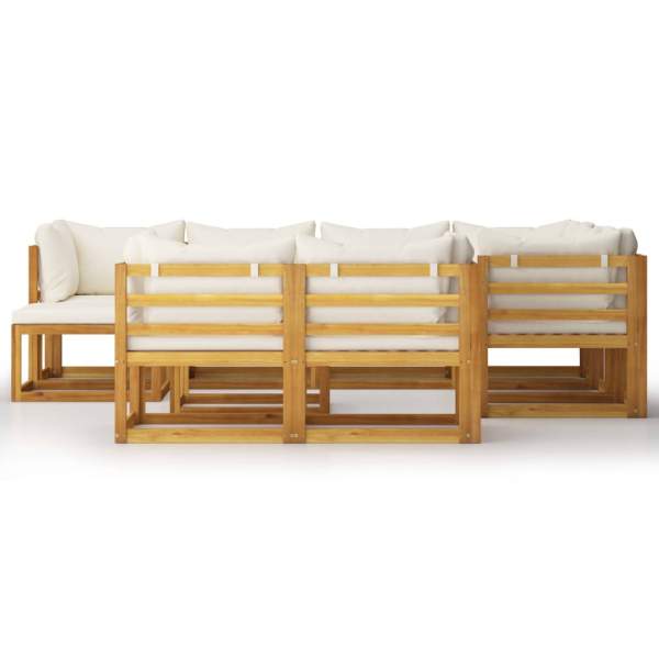  10-tlg. Garten-Lounge-Set mit Auflagen Creme Massivholz Akazie