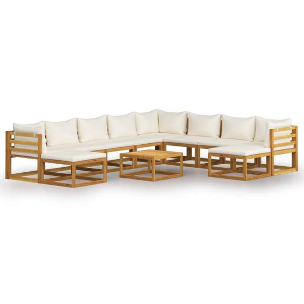  11-tlg. Garten-Lounge-Set mit Auflagen Creme Massivholz Akazie