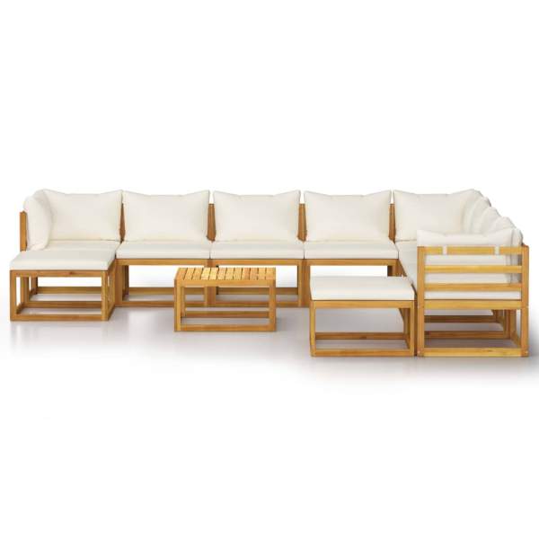  11-tlg. Garten-Lounge-Set mit Auflagen Creme Massivholz Akazie