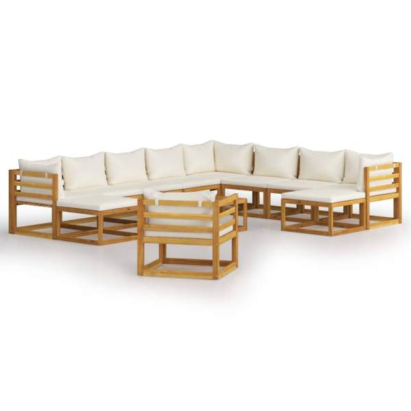  12-tlg. Garten-Lounge-Set mit Auflagen Creme Massivholz Akazie