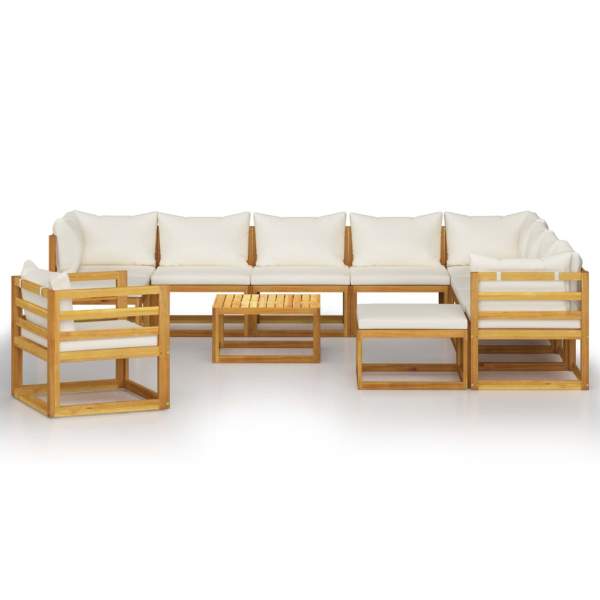  12-tlg. Garten-Lounge-Set mit Auflagen Creme Massivholz Akazie