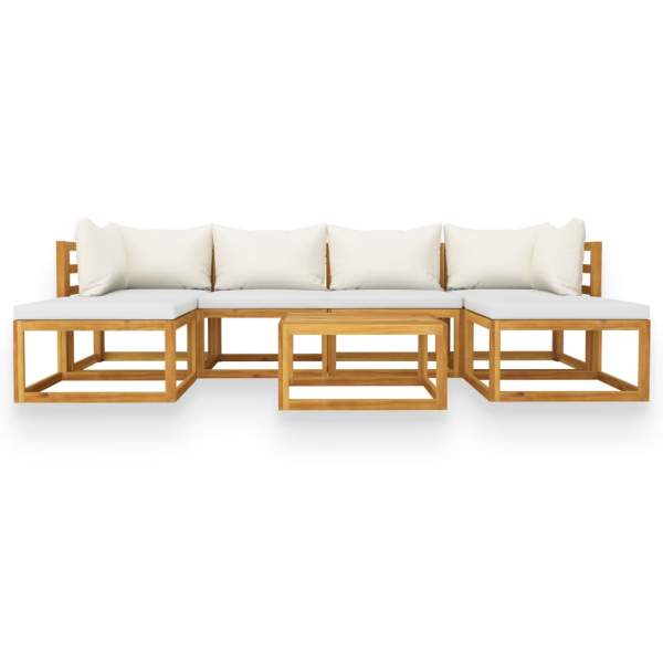  7-tlg. Garten-Lounge-Set mit Auflagen Creme Massivholz Akazie