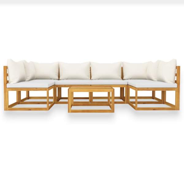  7-tlg. Garten-Lounge-Set mit Auflagen Creme Massivholz Akazie