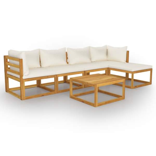  6-tlg. Garten-Lounge-Set mit Auflagen Creme Massivholz Akazie