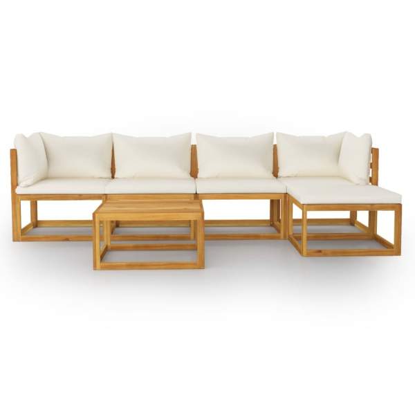  6-tlg. Garten-Lounge-Set mit Auflagen Creme Massivholz Akazie
