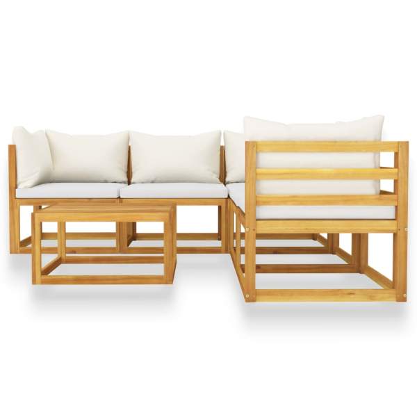  6-tlg. Garten-Lounge-Set mit Auflagen Creme Massivholz Akazie