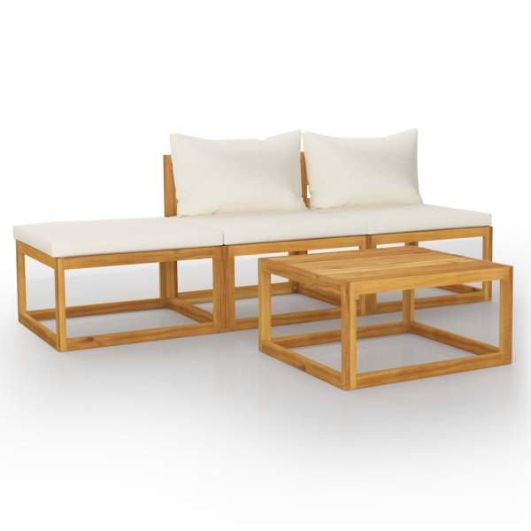  4-tlg. Garten-Lounge-Set mit Auflagen Creme Massivholz Akazie