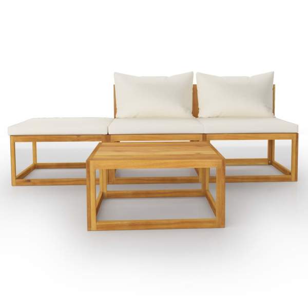  4-tlg. Garten-Lounge-Set mit Auflagen Creme Massivholz Akazie