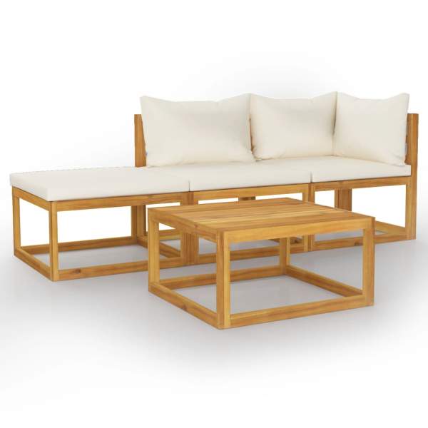  4-tlg. Garten-Lounge-Set mit Auflagen Creme Massivholz Akazie