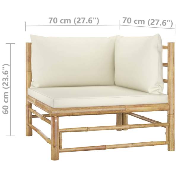  2-tlg. Garten-Lounge-Set mit Kissen Cremeweiß Bambus