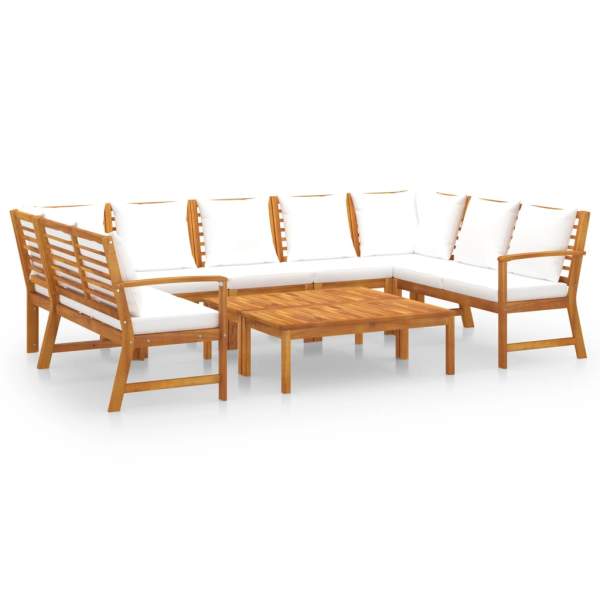  9-tlg. Garten-Lounge-Set mit Auflagen Creme Massivholz Akazie