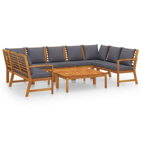  9-tlg. Garten-Lounge-Set mit Auflagen Massivholz Akazie