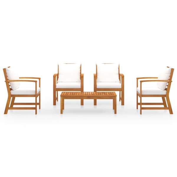  5-tlg. Garten-Lounge-Set mit Auflagen Massivholz Akazie