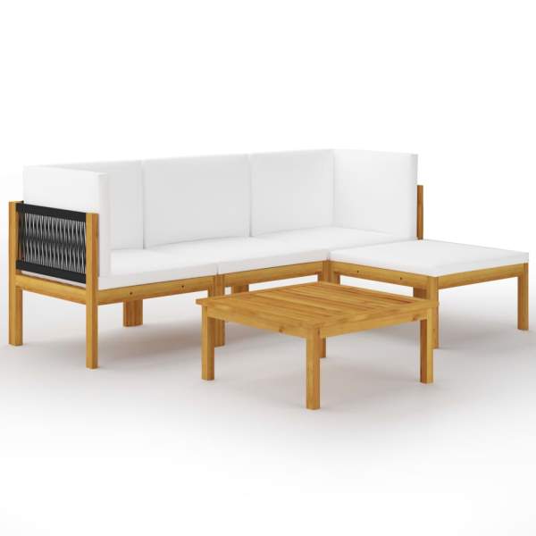  5-tlg. Garten-Lounge-Set mit Kissen Cremeweiß Massivholz Akazie