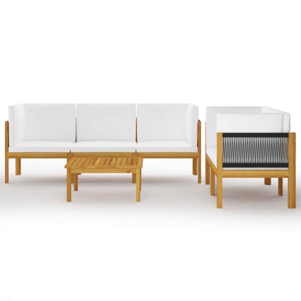  6-tlg. Garten-Lounge-Set mit Kissen Cremeweiß Massivholz Akazie