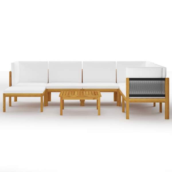  8-tlg. Garten-Lounge-Set mit Kissen Cremeweiß Massivholz Akazie