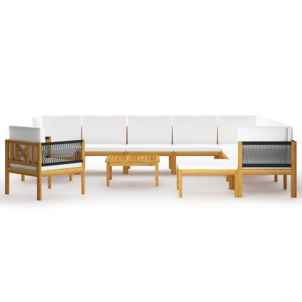  12-tlg. Garten-Lounge-Set mit Kissen Cremeweiß Massivholz Akazie