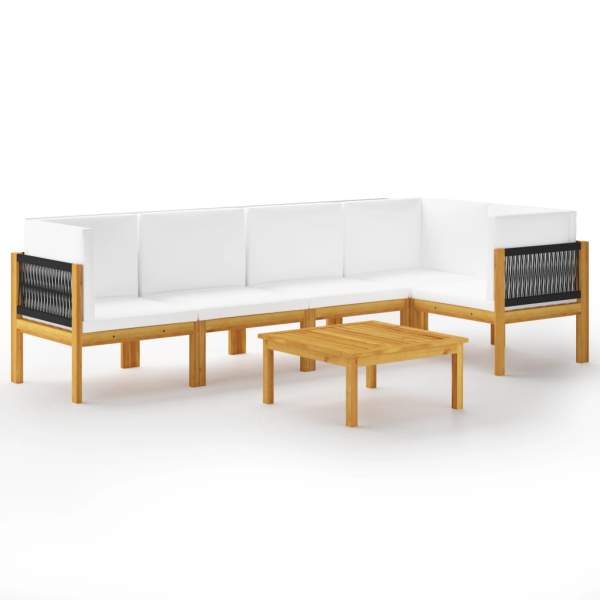  6-tlg. Garten-Lounge-Set mit Kissen Cremeweiß Massivholz Akazie