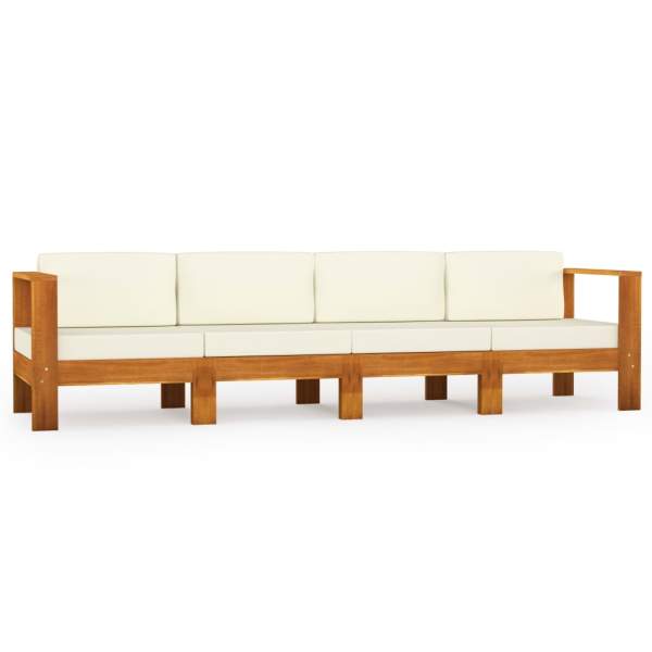  4-Sitzer-Gartensofa mit Cremeweißen Auflagen Massivholz Akazie