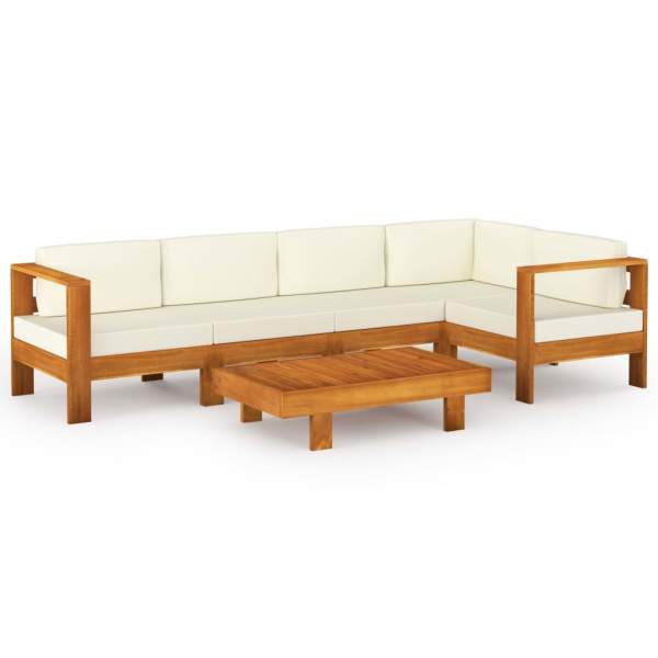  6-tlg. Garten-Lounge-Set mit Creme Auflagen Massivholz Akazie