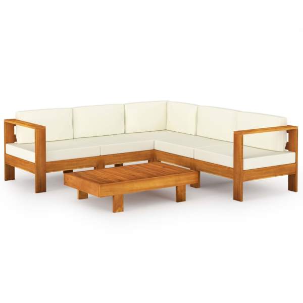  6-tlg. Garten-Lounge-Set mit Creme Auflagen Massivholz Akazie