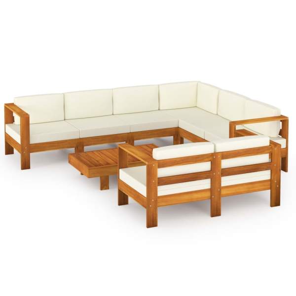  8-tlg. Garten-Lounge-Set mit Creme Auflagen Massivholz Akazie