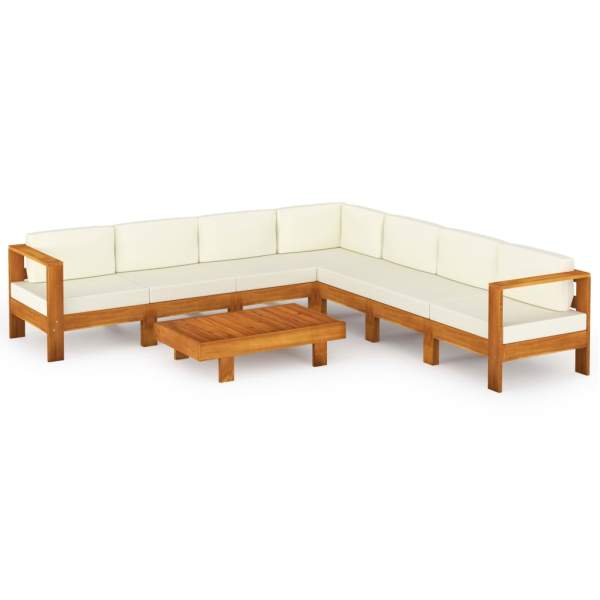  8-tlg. Garten-Lounge-Set mit Creme Auflagen Massivholz Akazie