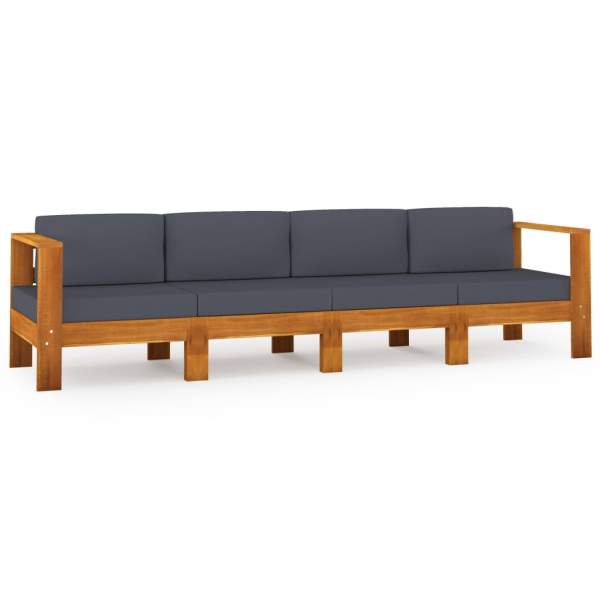  4-Sitzer-Gartensofa mit Dunkelgrauen Auflagen Massivholz Akazie