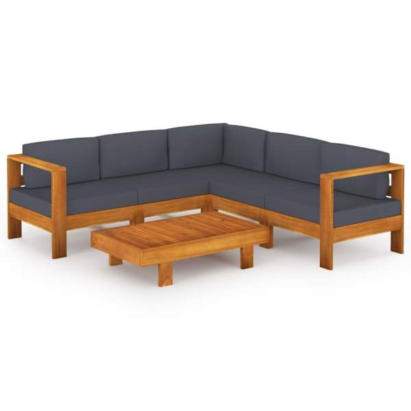  6-tlg. Garten-Lounge-Set mit Dunkelgrauen Auflagen Akazienholz