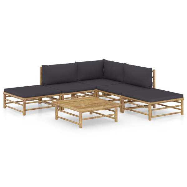 6-tlg. Garten-Lounge-Set mit Dunkelgrauen Kissen Bambus