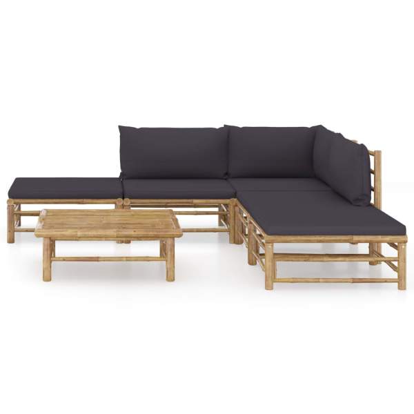  6-tlg. Garten-Lounge-Set mit Dunkelgrauen Kissen Bambus