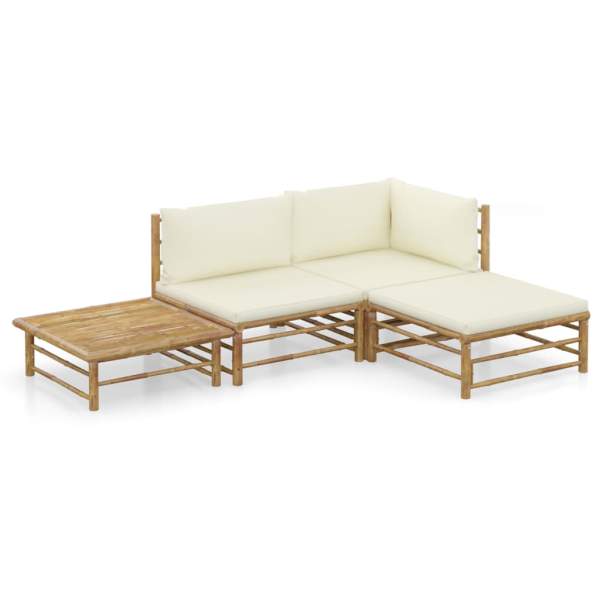  4-tlg. Garten-Lounge-Set mit Cremeweißen Kissen Bambus