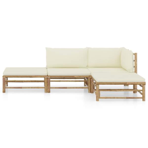  4-tlg. Garten-Lounge-Set mit Cremeweißen Kissen Bambus