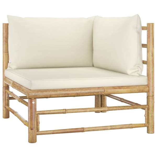  4-tlg. Garten-Lounge-Set mit Cremeweißen Kissen Bambus