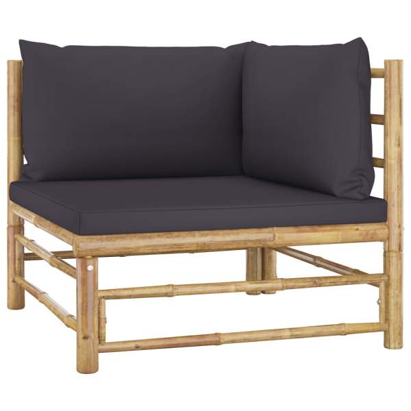  4-tlg. Garten-Lounge-Set mit Dunkelgrauen Kissen Bambus