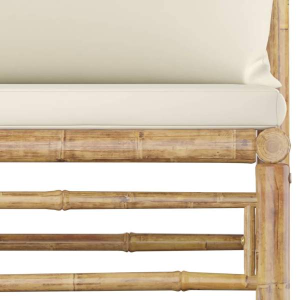  5-tlg. Garten-Lounge-Set mit Cremeweißen Kissen Bambus