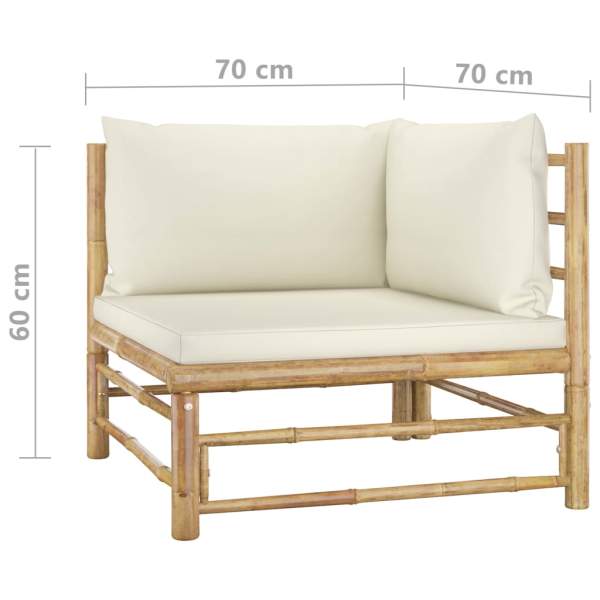  2-tlg. Garten-Lounge-Set mit Cremeweißen Kissen Bambus
