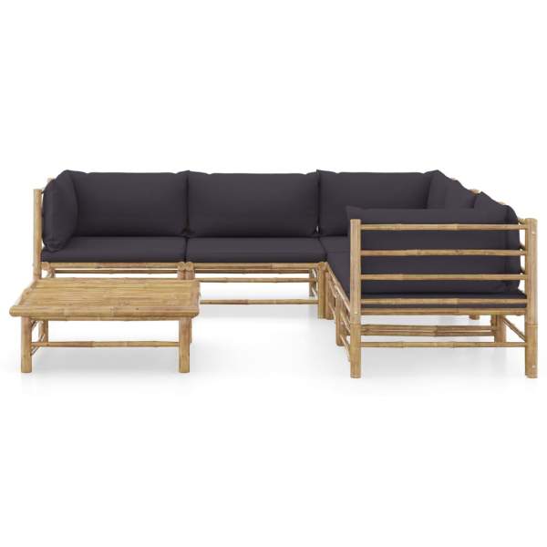  6-tlg. Garten-Lounge-Set mit Dunkelgrauen Kissen Bambus