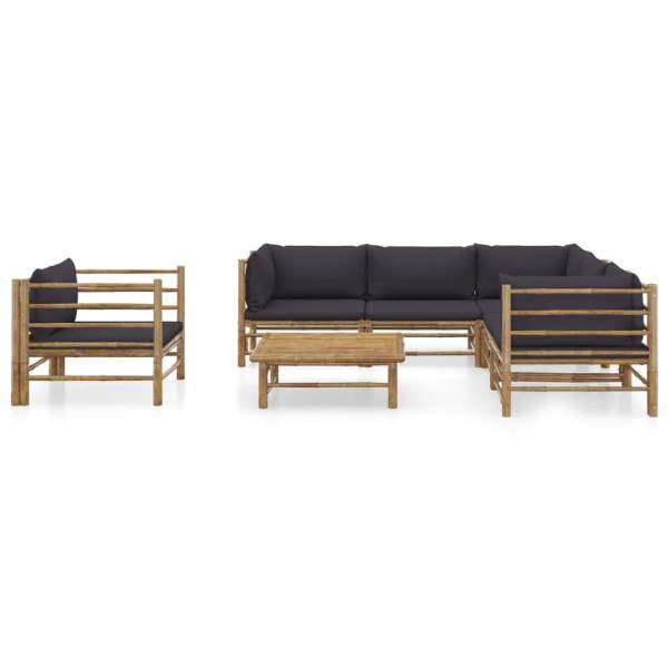  7-tlg. Garten-Lounge-Set mit Dunkelgrauen Kissen Bambus